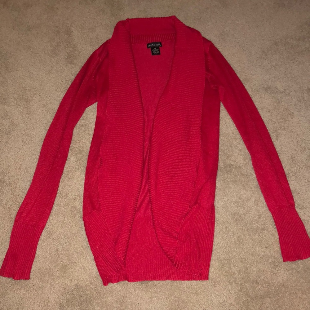 Long red cardigan